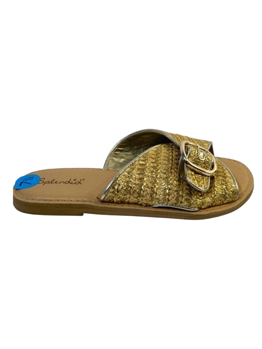 Splendid Women’s Sandy Raffia Metallic Gold Woven Buckle Slide Size 7 NWOT